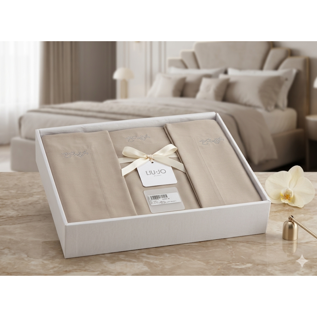 Completo lenzuola matrimoniale Liu•jo Sabbia/Perla di Alta qualità Made In Italy