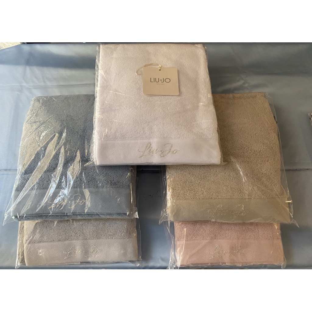 Coppia Spugna Bagno Liu•jo Bianco/Azzurro/Rosa/Tortora/Grigio Made in Italy Alta qualità