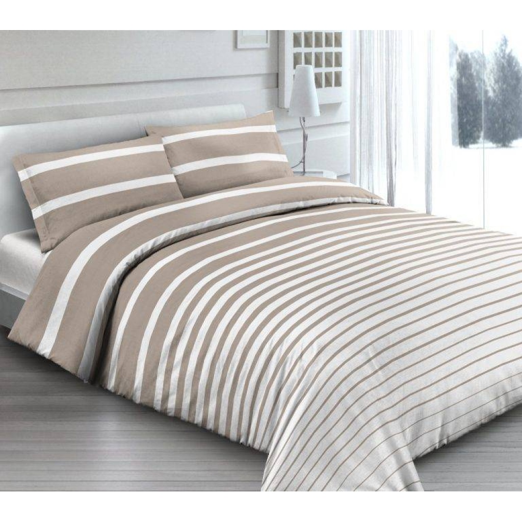 Coppia federe per guanciale letto rigate beige in cotone percalle made in Italy