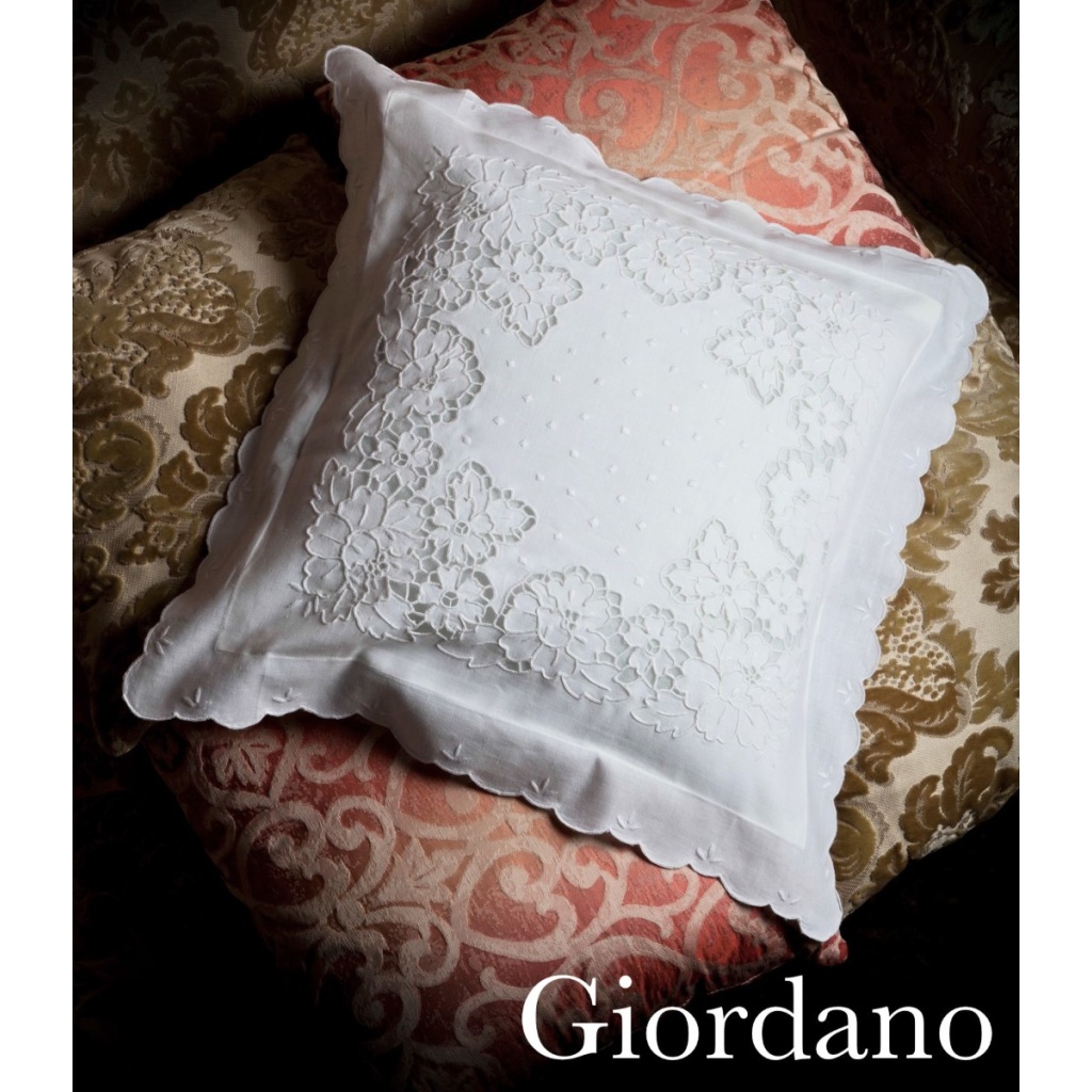 COPRICUSCINO federa ricamati e intagliati A MANO made in Italy LINO QUADRATO
