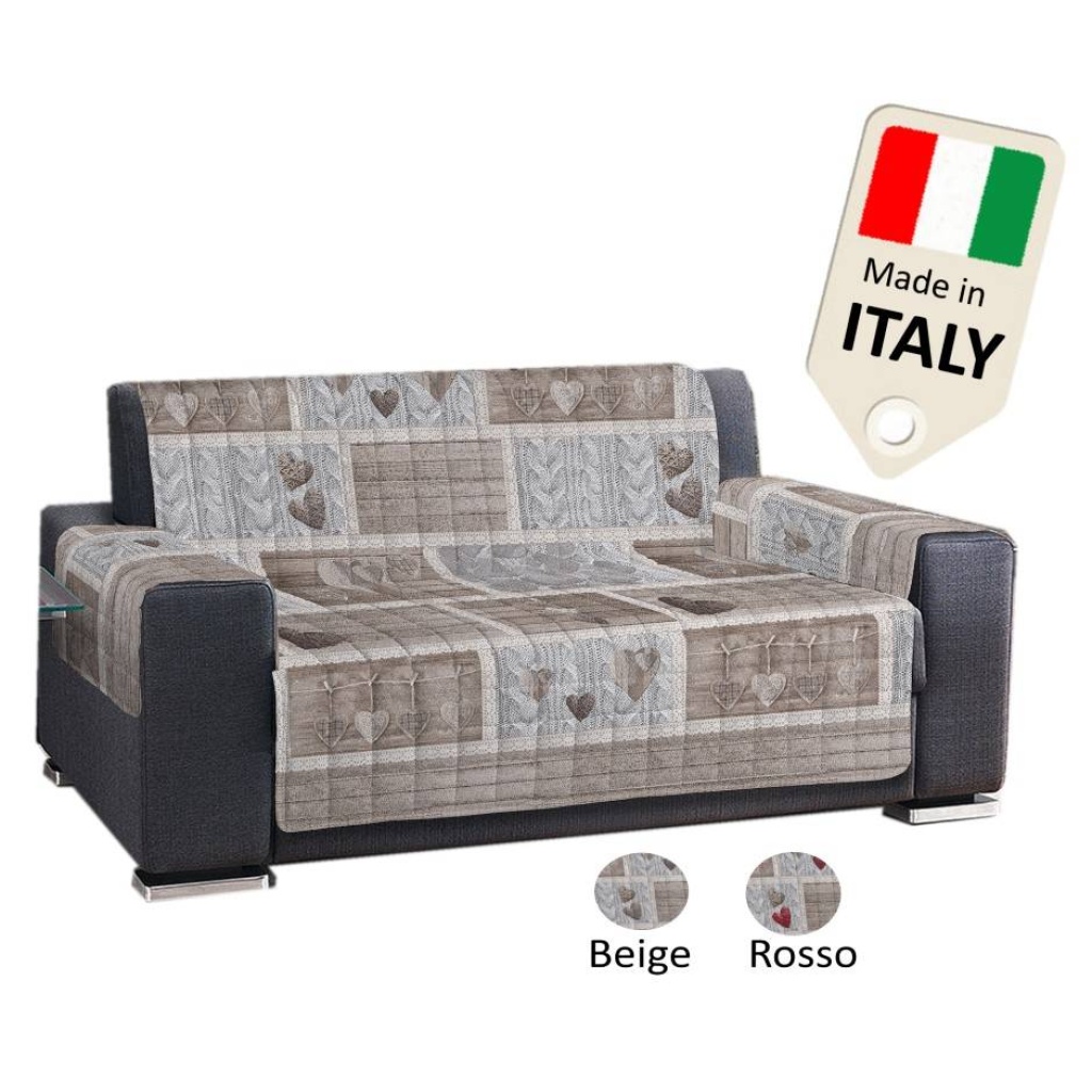 Copridivano 3 posti Trapuntato made Italy cotone 100% Salvadivano cuori beige
