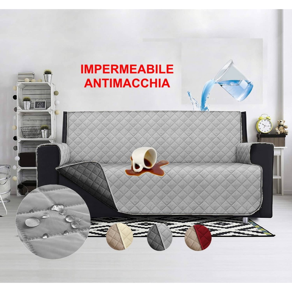 Copridivano ANTIMACCHIA IMPERMEABILE tinta unita salvadivano  3 posti grigio