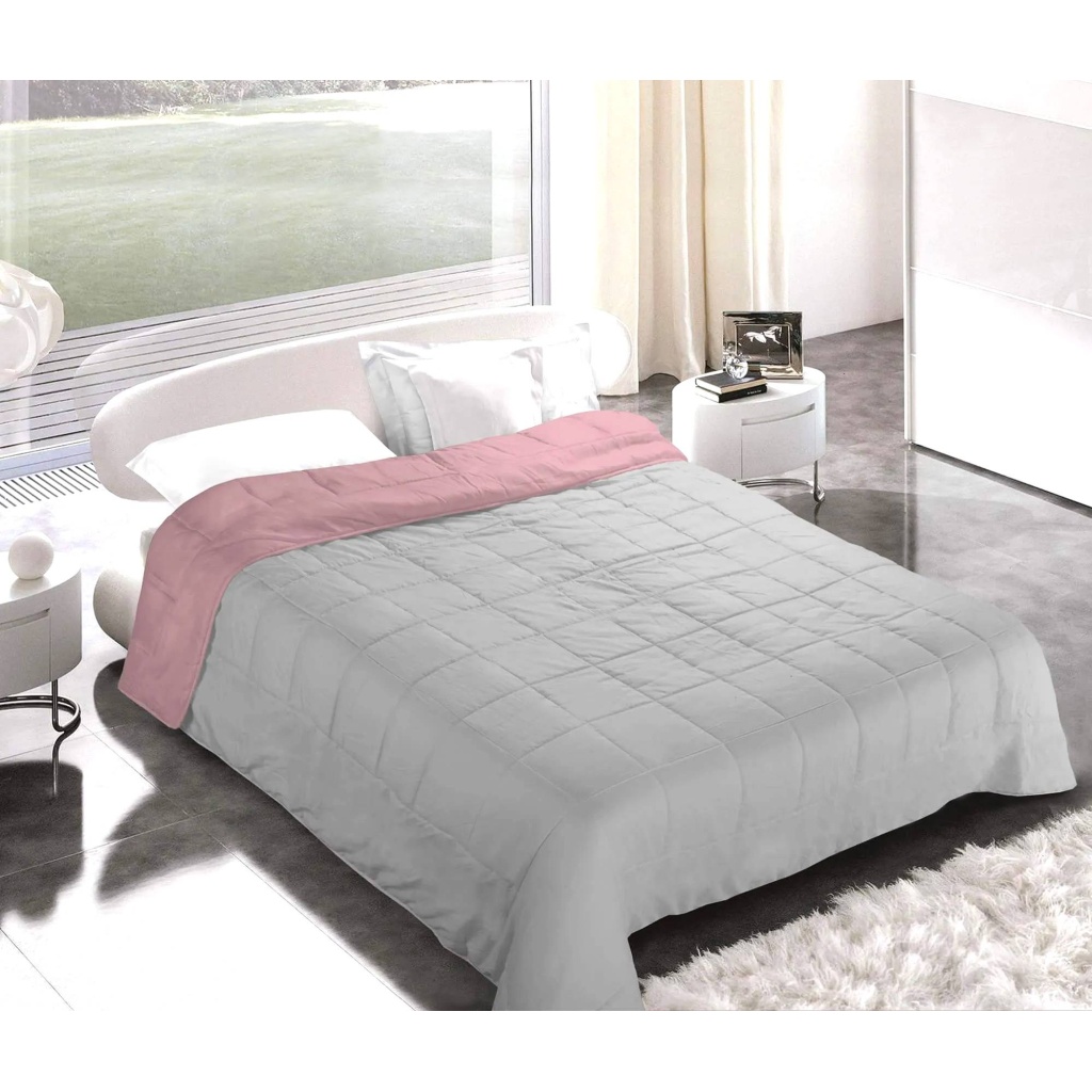Piumino letto Piazza e Mezza Microfibra double face tinta unita Rosa Grigio