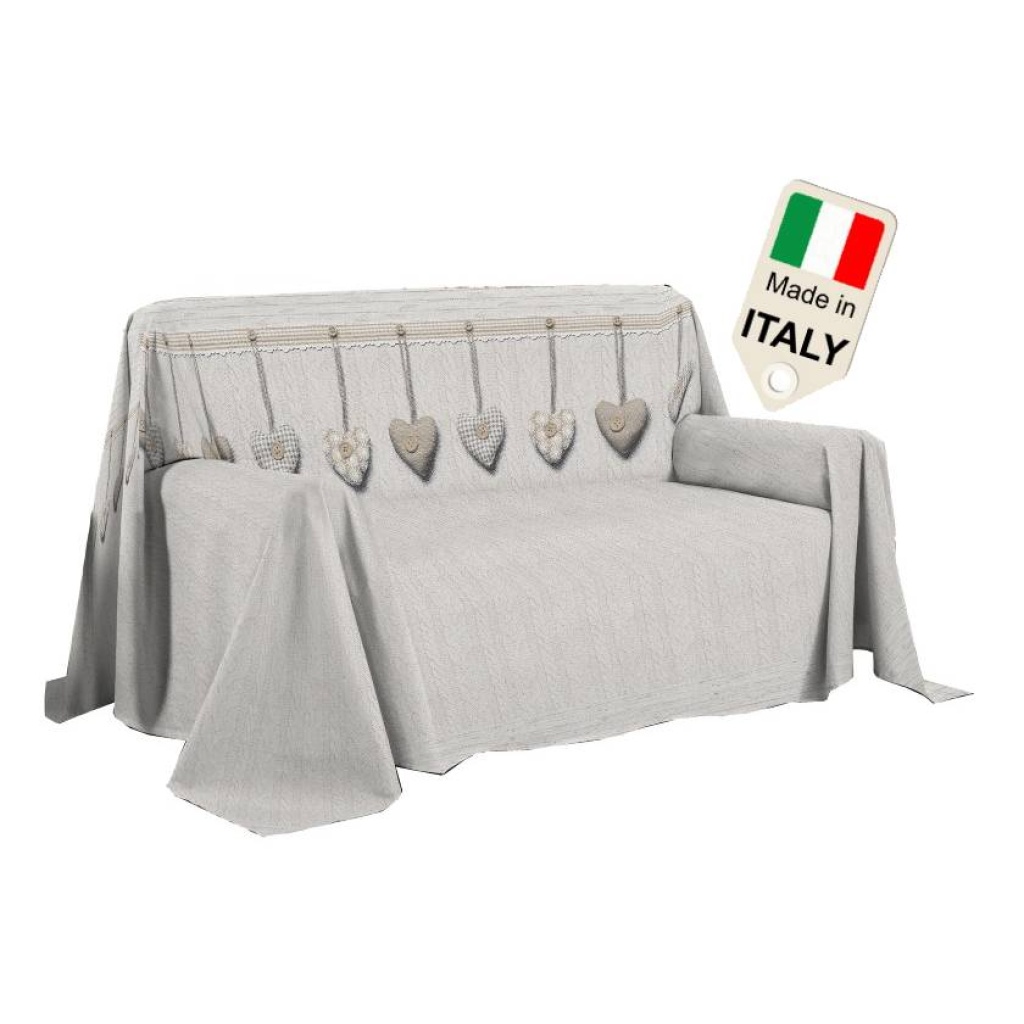 Telo Copridivano 180 x 290 cm Made in Italy, Copritutto 100% Cotone, colore Beige, Telo Arredo, Salvadivano Copriletto Estivo