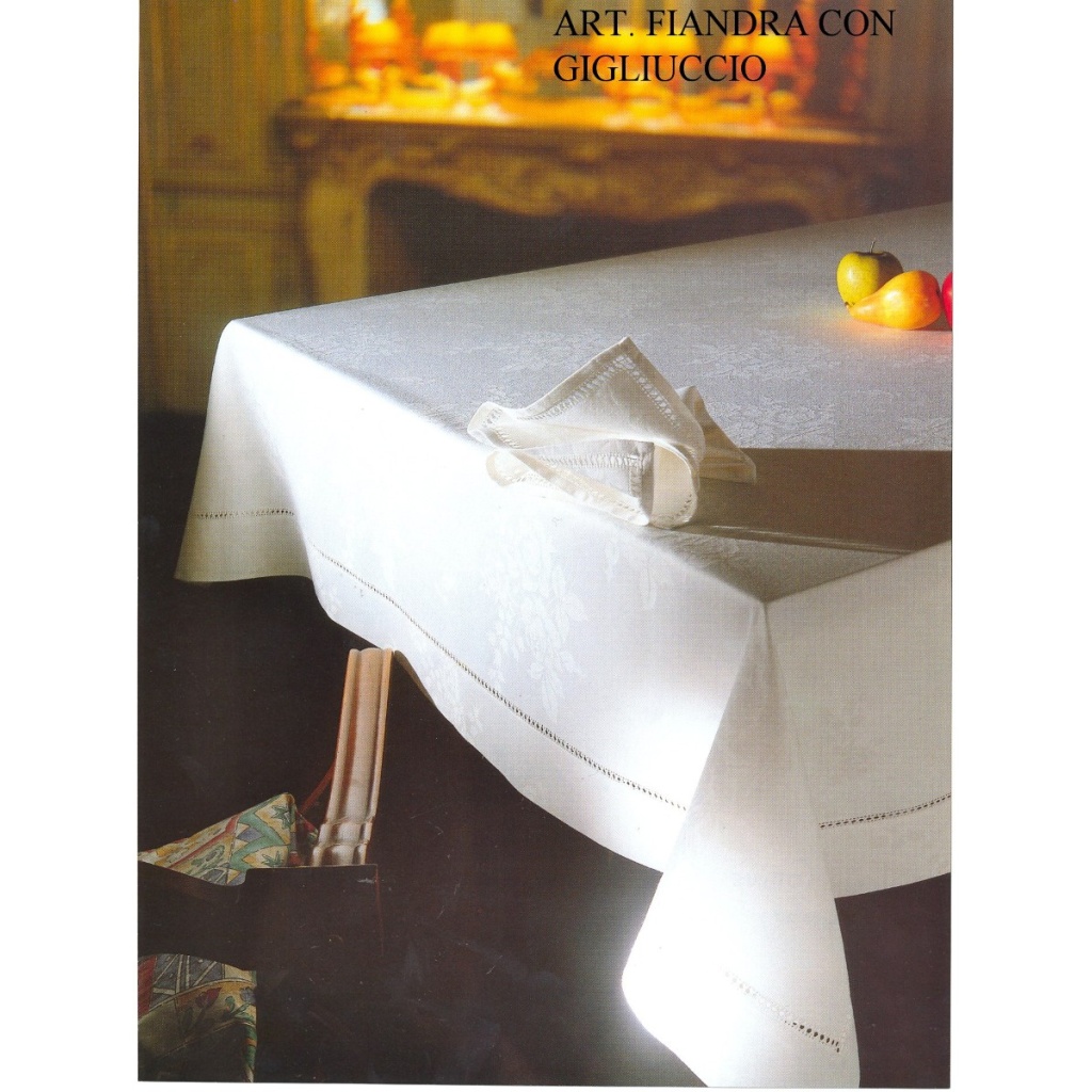 Tovaglia RICAMATA A MANO made in Italy COTONE FIANDRA CON GIGLIUCCIO