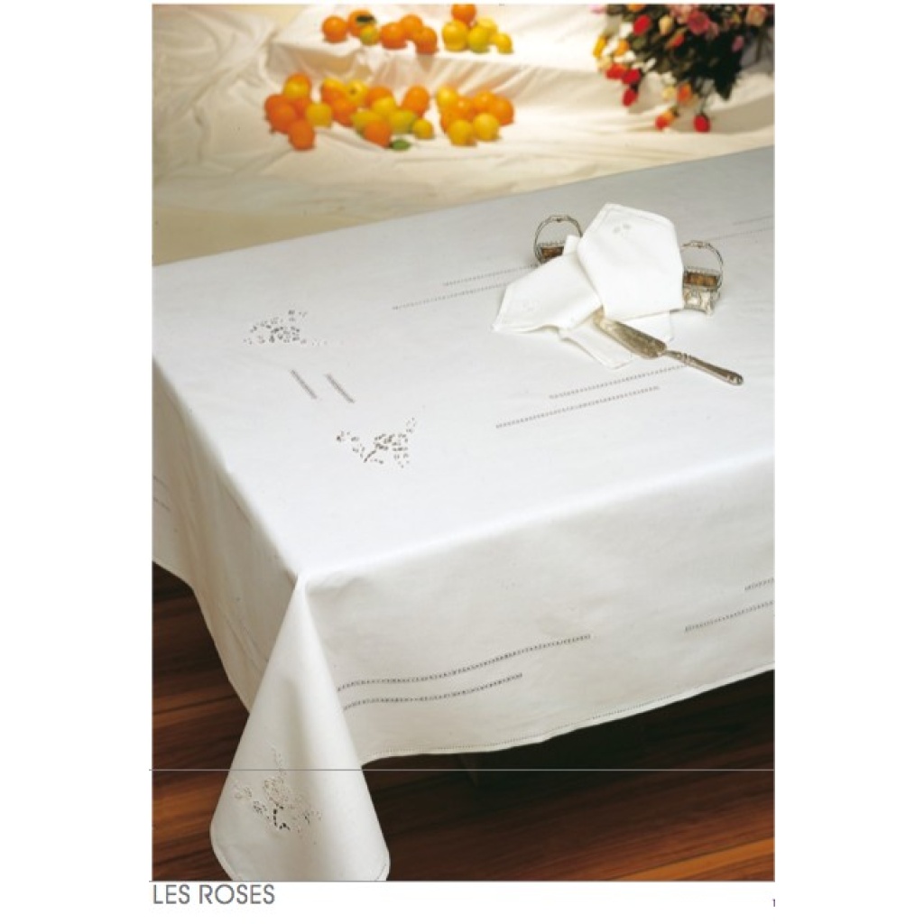 Tovaglia RICAMATA A MANO made in Italy COTONE LES ROSES