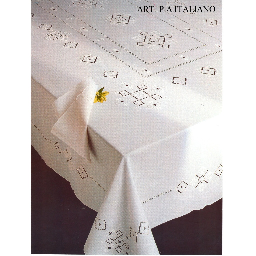 Tovaglia RICAMATA A MANO made in Italy LINO P.A.ITALIANO