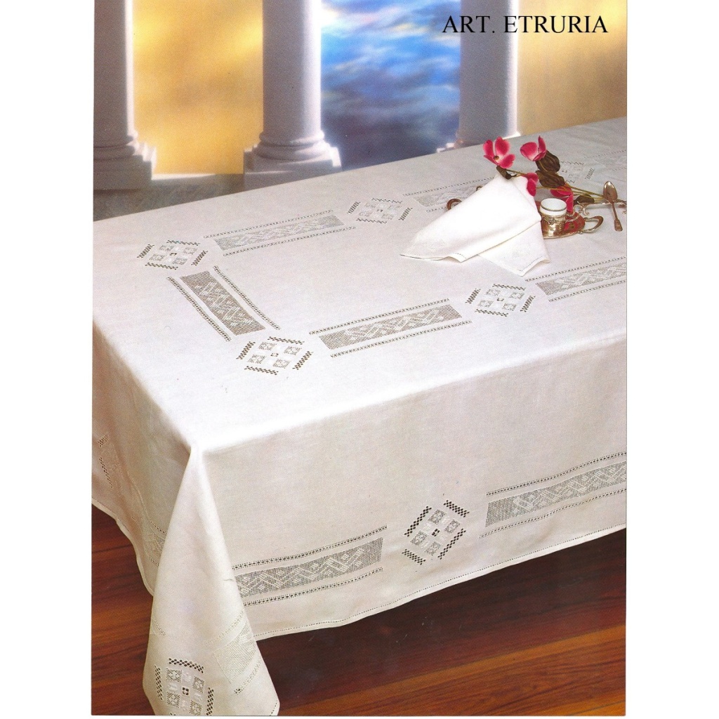 Tovaglia RICAMATA A MANO made in Italy PURO LINO ETRURIA