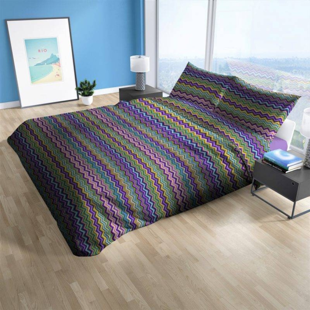 Trapuntino Copriletto Primaverile in Cotone Made in Italy dis Baia Lilla e blu