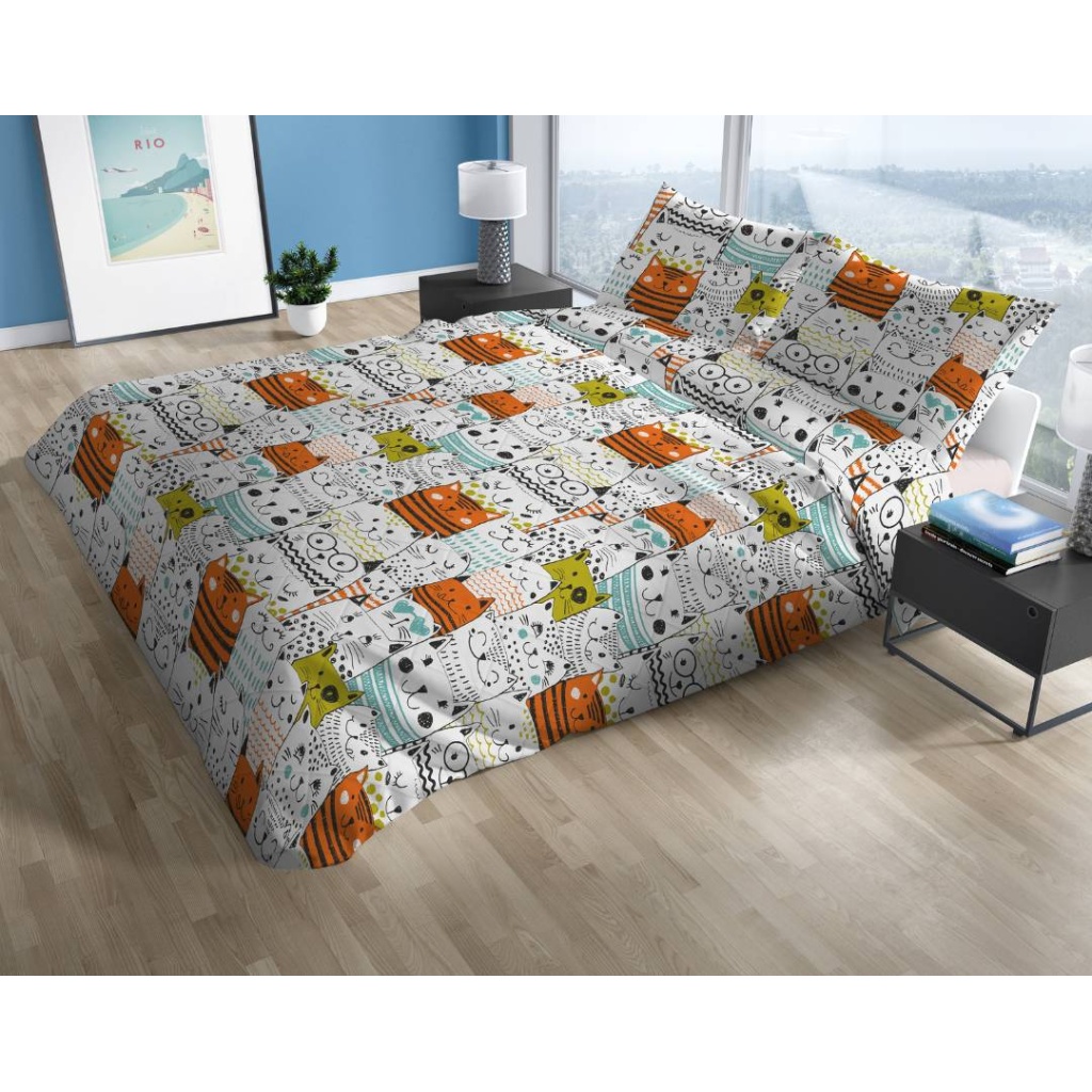 Trapuntino Copriletto trapuntato in Cotone Made in Italy dis Gatti 1/2 p.zza