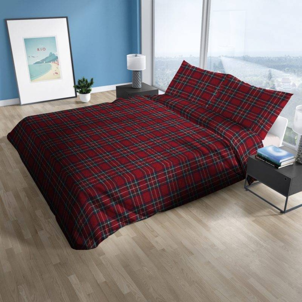 Trapuntino Copriletto trapuntato in Cotone Made in Italy dis Kilt Rosso e Beige